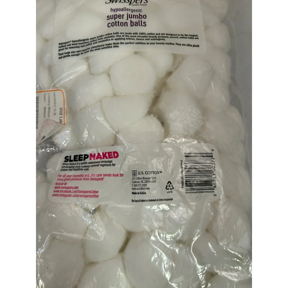 Swisspers Cotton Balls 140 Count White Super Jumbo Hypoallergenic Unisex
